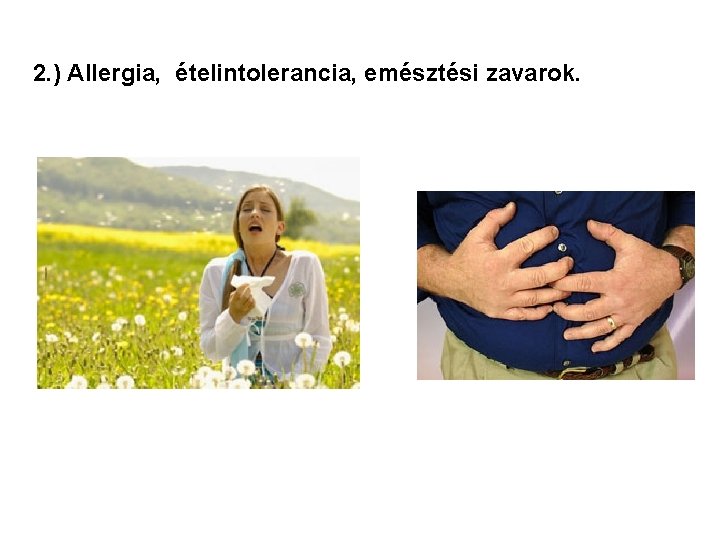 2. ) Allergia, ételintolerancia, emésztési zavarok. 