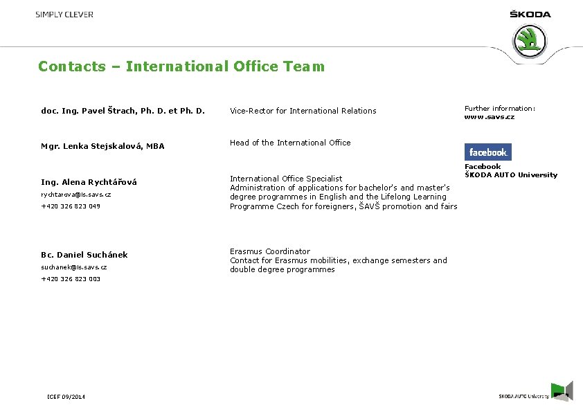 Contacts – International Office Team doc. Ing. Pavel Štrach, Ph. D. et Ph. D. Contacts – International Office Team doc. Ing. Pavel Štrach, Ph. D. et Ph. D.