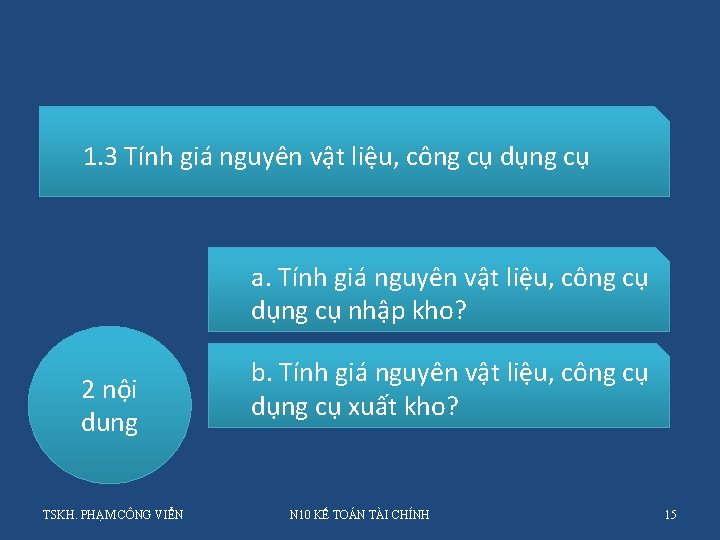 1. 3 Tính giá nguyên vật liệu, công cụ dụng cụ a. Tính giá