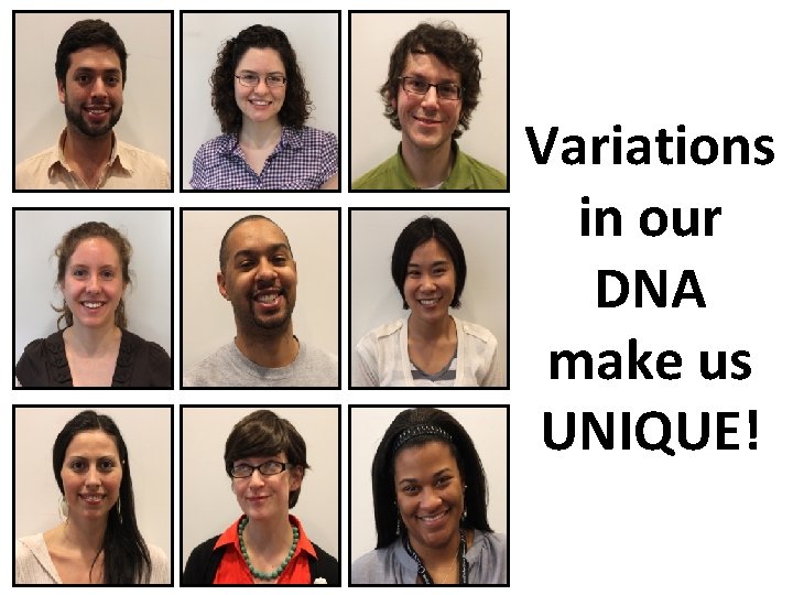 Variations in our DNA make us UNIQUE! 