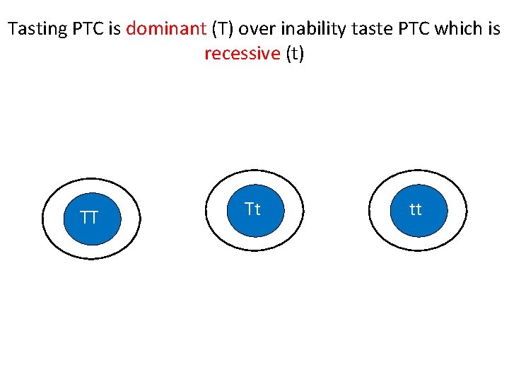 Tasting PTC is dominant (T) over inability taste PTC which is recessive (t) TT