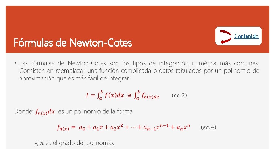 Fórmulas de Newton-Cotes • Contenido 