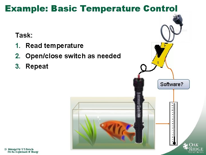 Example: Basic Temperature Control Task: 1. Read temperature 2. Open/close switch as needed 3.