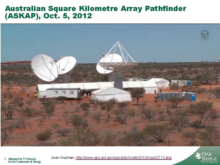 Australian Square Kilometre Array Pathfinder (ASKAP), Oct. 5, 2012 3 Managed by UT-Battelle for