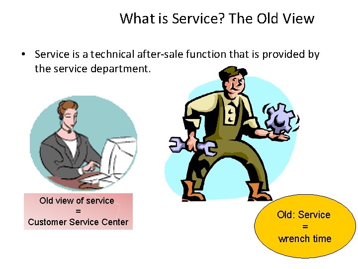 What is Service? The Old View • Service is a technical after-sale function that