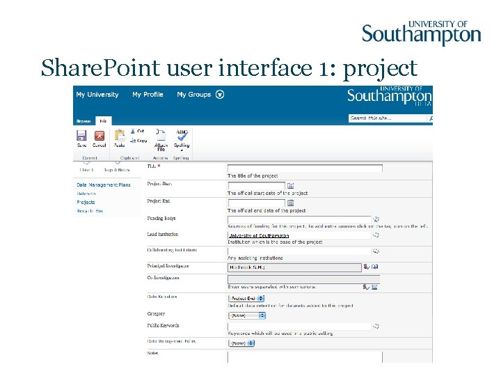 Share. Point user interface 1: project 