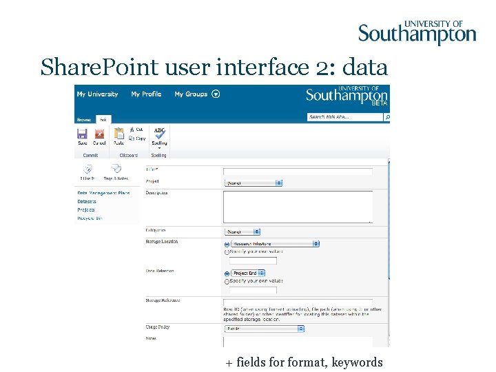 Share. Point user interface 2: data + fields format, keywords 