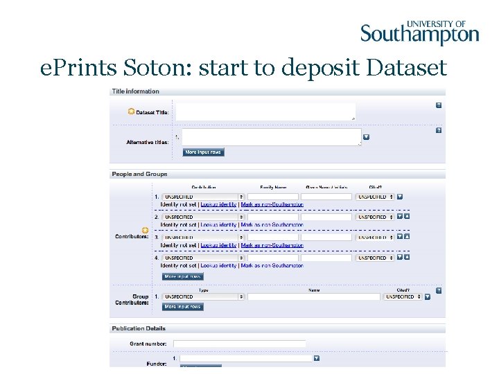 e. Prints Soton: start to deposit Dataset 