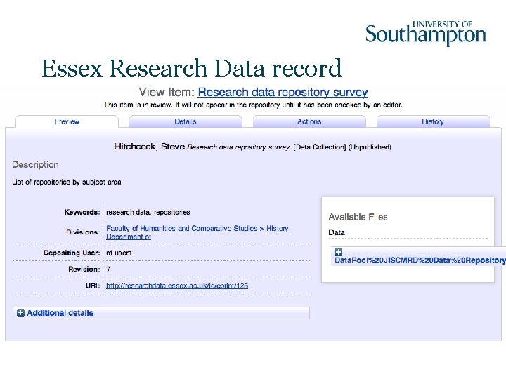 Essex Research Data record 