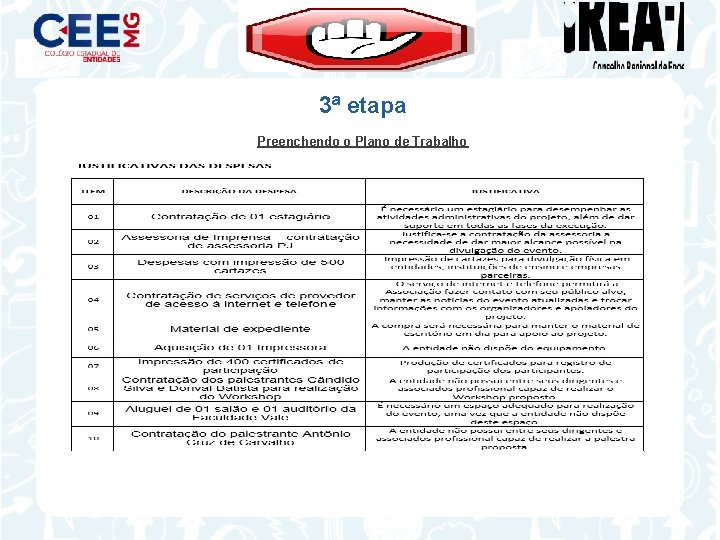 3ª etapa Preenchendo o Plano de Trabalho 