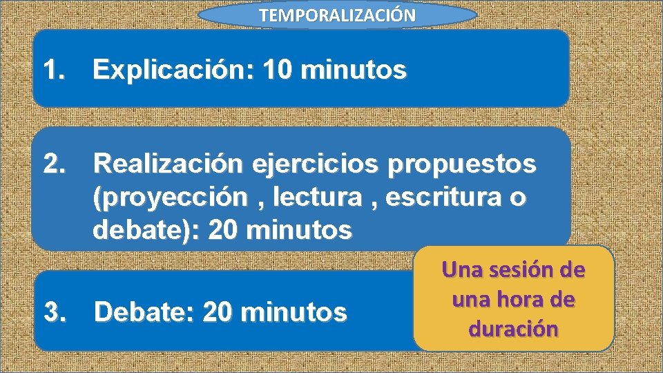 TEMPORALIZACIÓN 1. Explicación: 10 minutos 2. Realización ejercicios propuestos (proyección , lectura , escritura