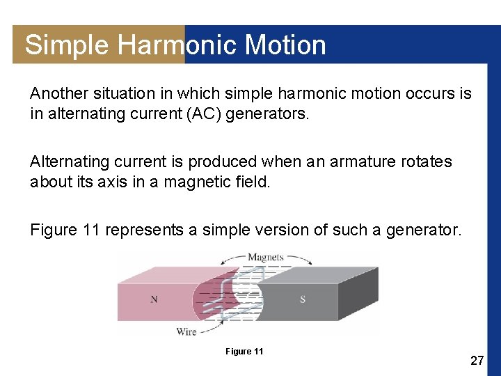 Simple Harmonic Motion Another situation in which simple harmonic motion occurs is in alternating