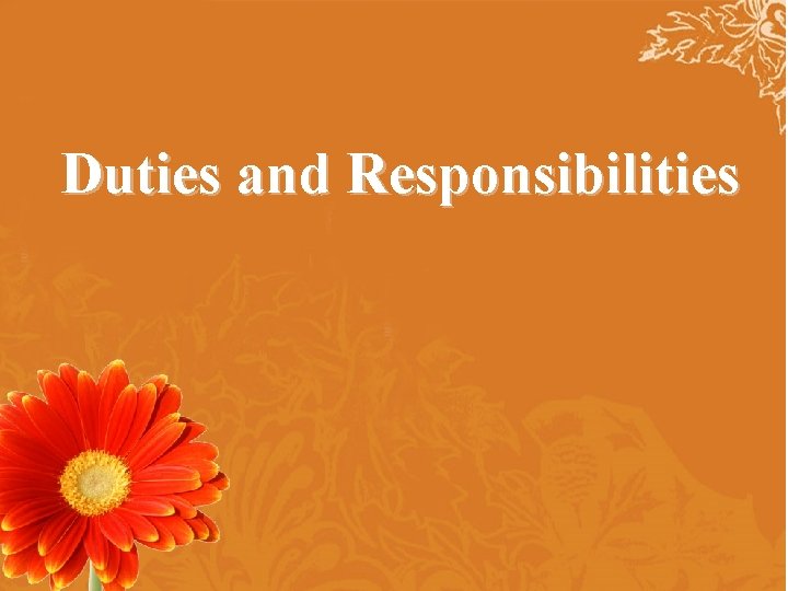 Duties and Responsibilities Duties and Responsibilities