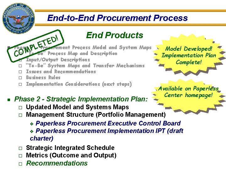 End-to-End Procurement Process ED! T E L P End Products n Phase 1 -