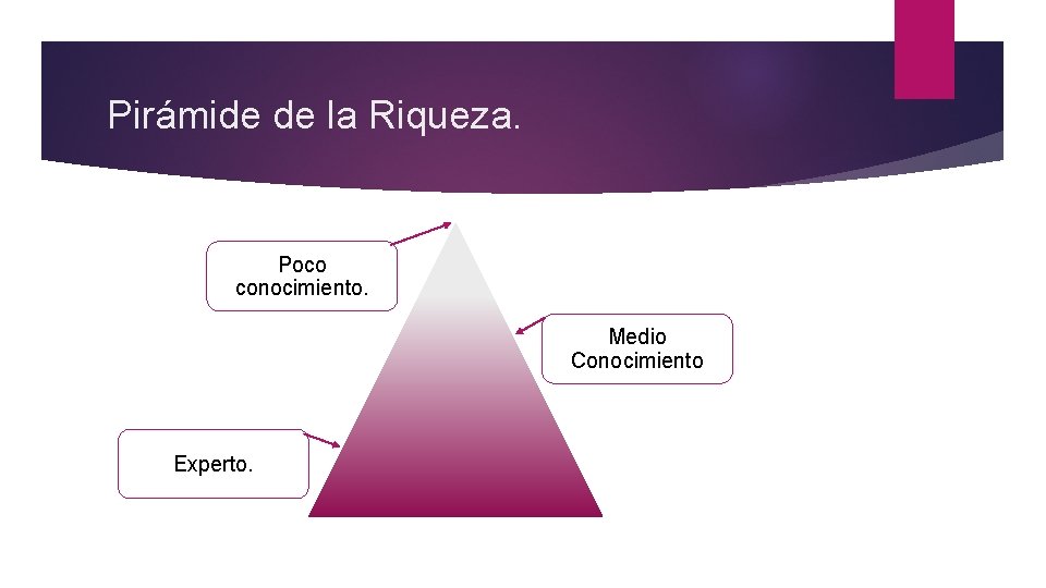 Pirámide de la Riqueza. Poco conocimiento. Medio Conocimiento Experto. 