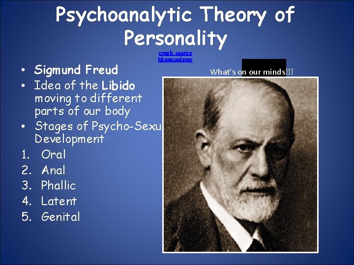 Psychoanalytic Theory of Personality crash course khanacademy • Sigmund Freud • Idea of the