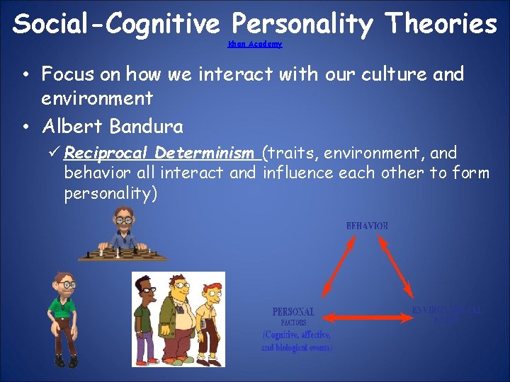 Social-Cognitive Personality Theories Khan Academy • Focus on how we interact with our culture