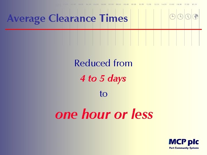 Average Clearance Times Reduced from 4 to 5 days to one hour or less