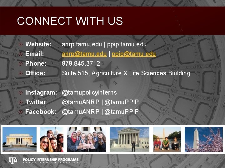 CONNECT WITH US Website: anrp. tamu. edu | ppip. tamu. edu Email: anrp@tamu. edu