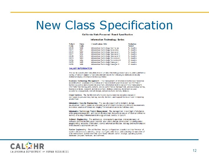 New Class Specification 12 