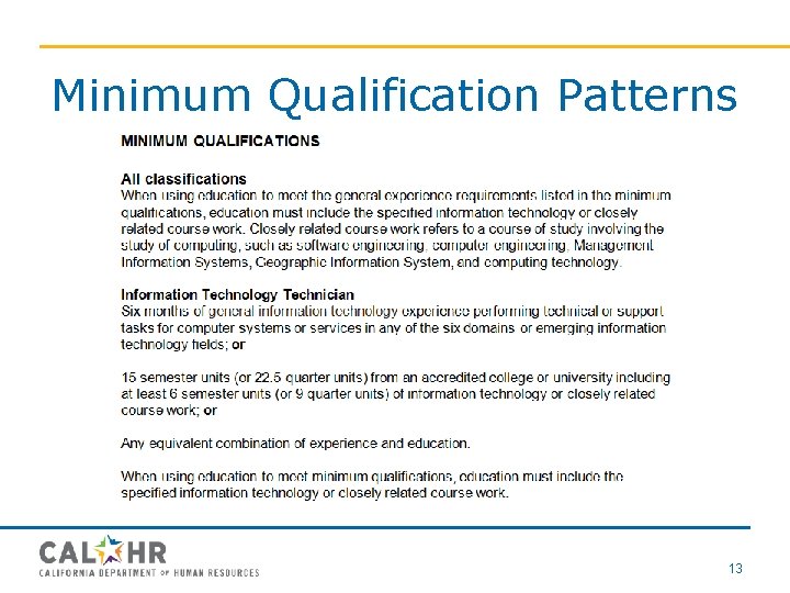 Minimum Qualification Patterns 13 