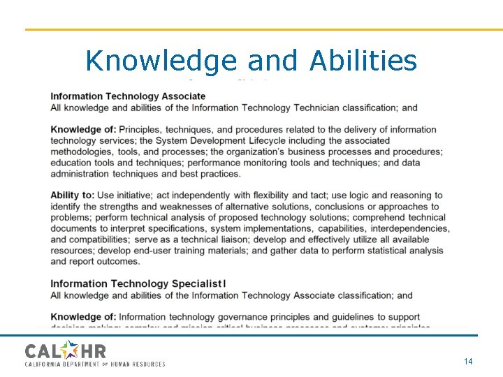 Knowledge and Abilities 14 