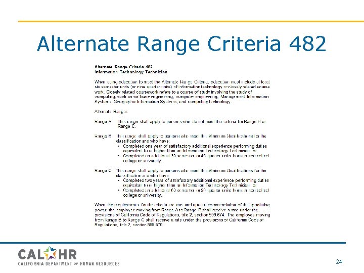 Alternate Range Criteria 482 24 
