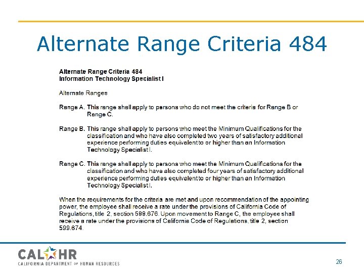 Alternate Range Criteria 484 26 