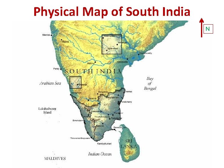 Physical Map of South India N 