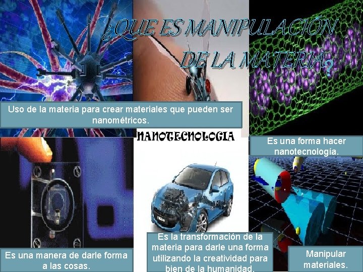 ¿QUE ES MANIPULACIÓN DE LA MATERIA ? Uso de la materia para crear materiales