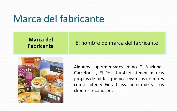 Marca del fabricante Marca del Fabricante El nombre de marca del fabricante Algunos supermercados