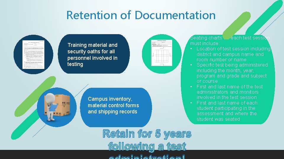 Retention of Documentation Training material and security oaths for all personnel involved in testing