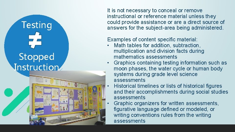 Testing Stopped Instruction It is not necessary to conceal or remove instructional or reference