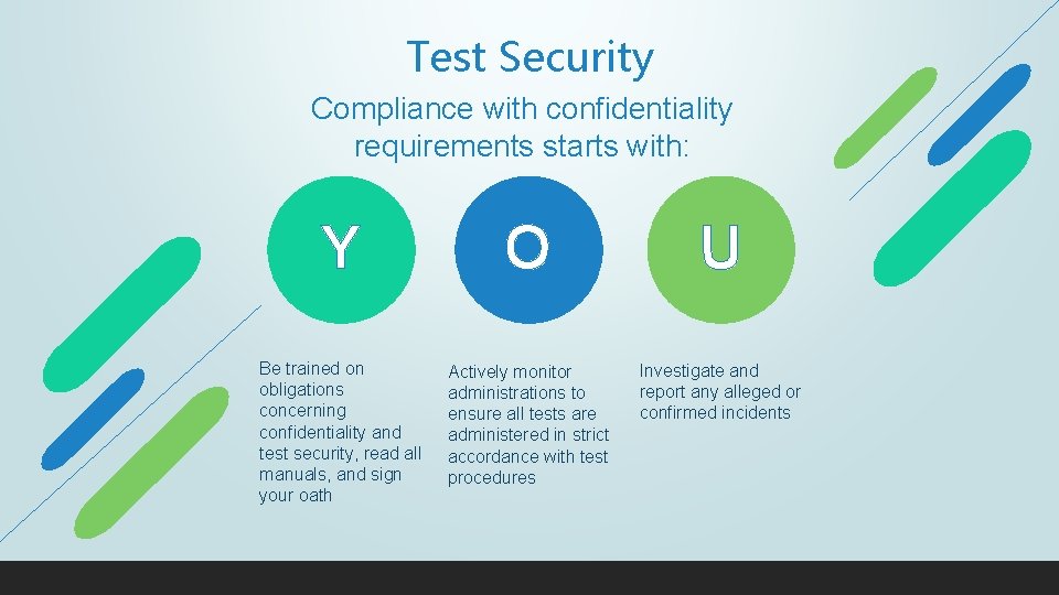Test Security Compliance with confidentiality requirements starts with: Y O U Be trained on