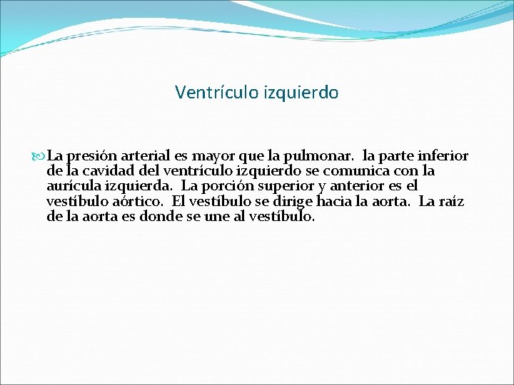 Ventrículo izquierdo La presión arterial es mayor que la pulmonar. la parte inferior de