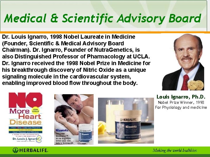 Medical & Scientific Advisory Board Dr. Louis Ignarro, 1998 Nobel Laureate in Medicine (Founder,