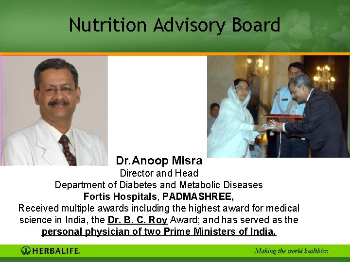 Nutrition Advisory Board Dr. Anoop Misra Director and Head Department of Diabetes and Metabolic