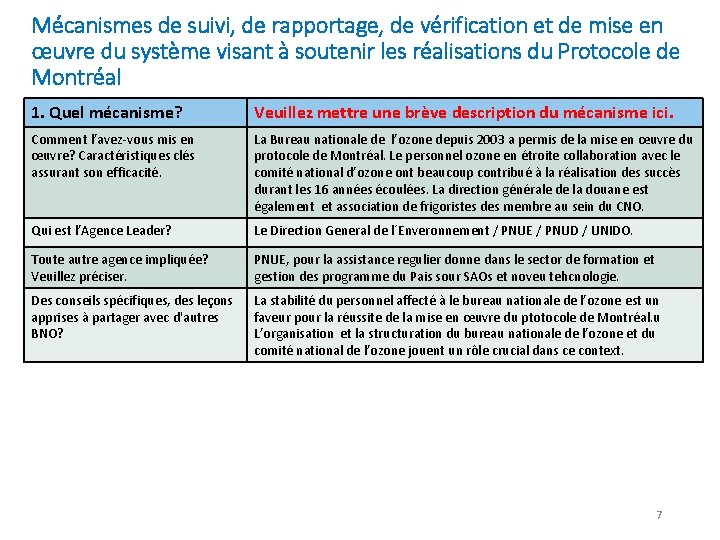 Mécanismes de suivi, de rapportage, de vérification et de mise en œuvre du système