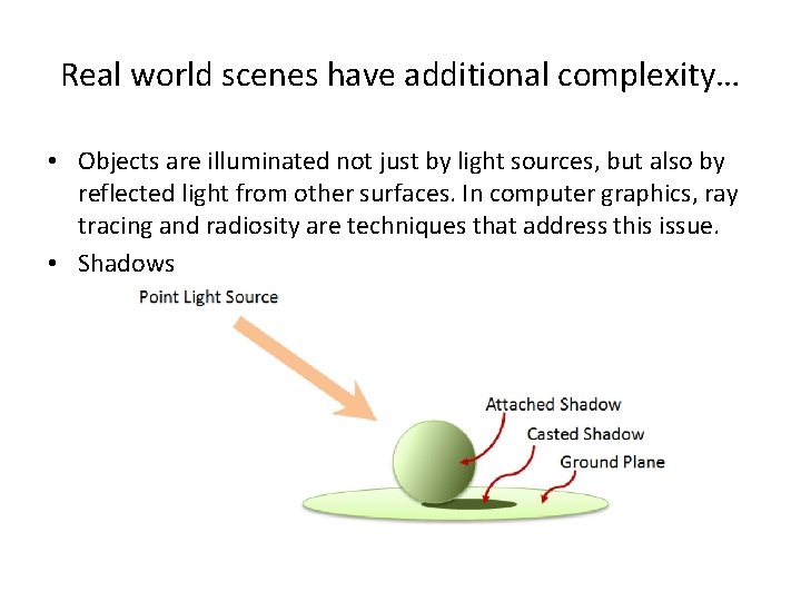 Real world scenes have additional complexity… • Objects are illuminated not just by light