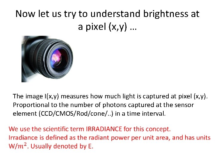 Now let us try to understand brightness at a pixel (x, y) … The