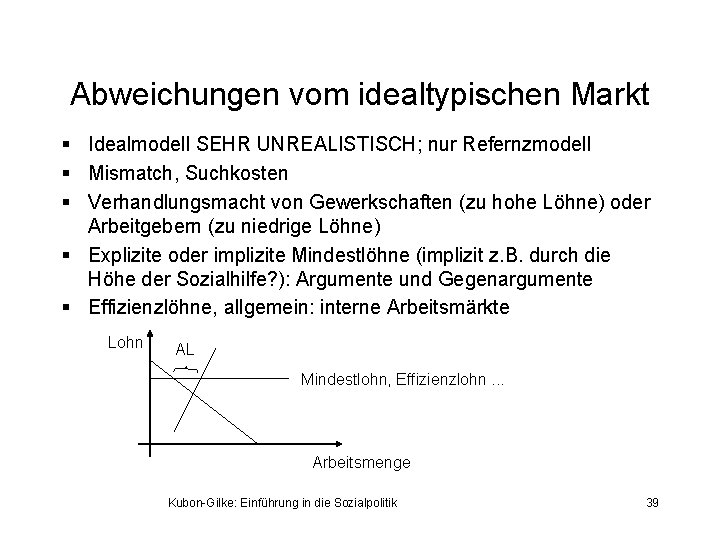 Abweichungen vom idealtypischen Markt § Idealmodell SEHR UNREALISTISCH; nur Refernzmodell § Mismatch, Suchkosten §