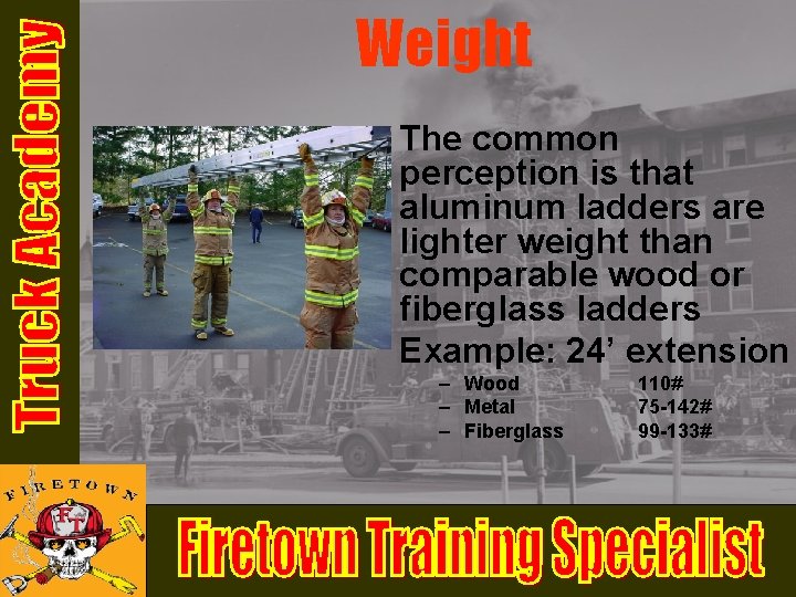 Weight The common perception is that aluminum ladders are lighter weight than comparable wood Weight The common perception is that aluminum ladders are lighter weight than comparable wood