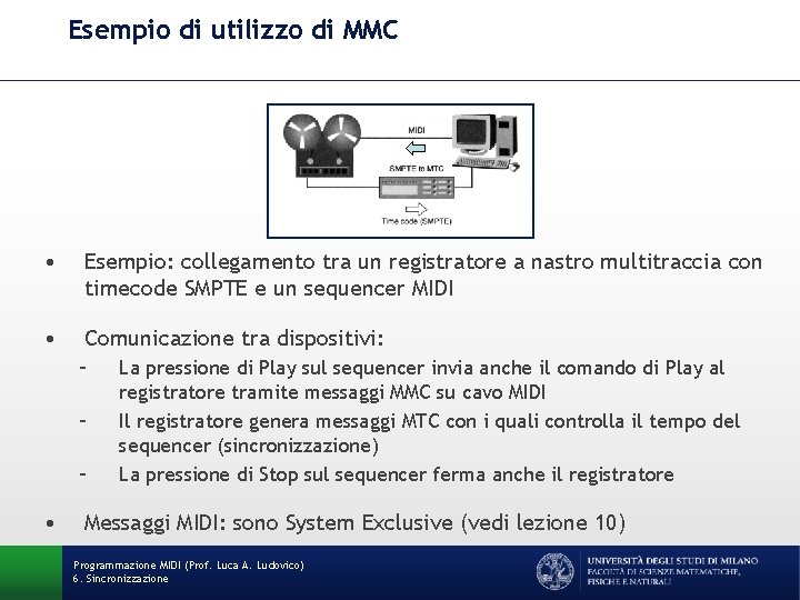Esempio di utilizzo di MMC • Esempio: collegamento tra un registratore a nastro multitraccia