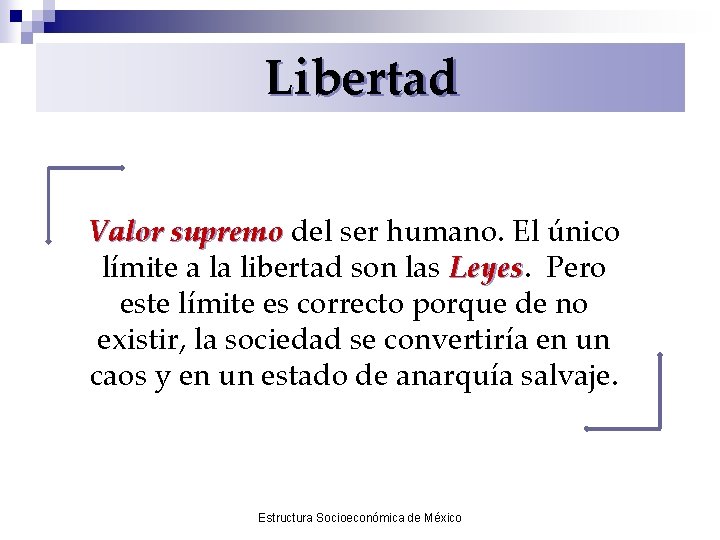 Libertad Valor supremo del ser humano. El único límite a la libertad son las