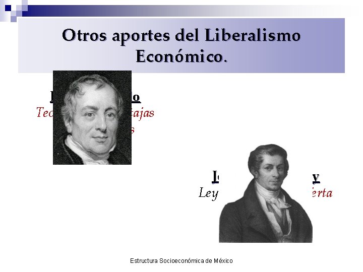 Otros aportes del Liberalismo Económico. David Ricardo Teoría de las Ventajas Comparativas Jean Baptiste