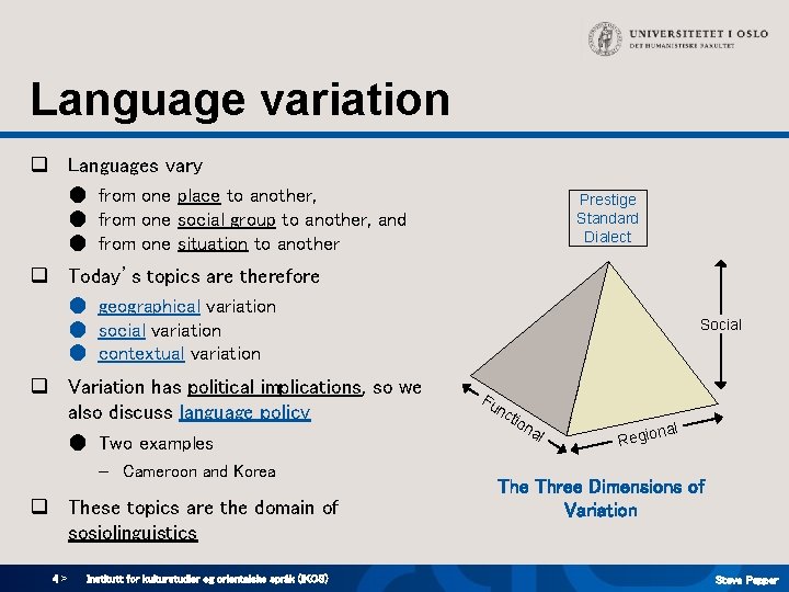 Language variation q Languages vary ● from one place to another, ● from one Language variation q Languages vary ● from one place to another, ● from one