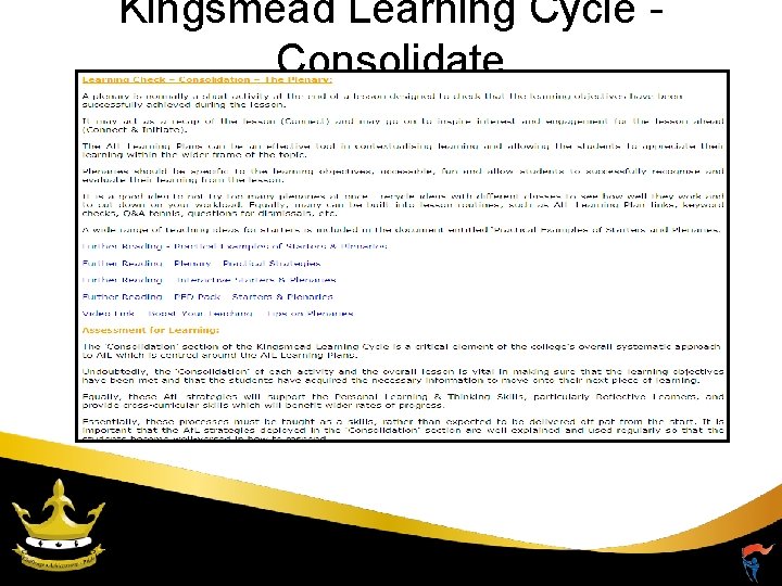 Kingsmead Learning Cycle - Consolidate 