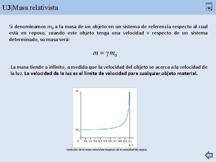 U 3|Masa relativista Si denominamos m 0 a la masa de un objeto en