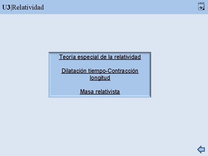 U 3|Relatividad Teoría especial de la relatividad Dilatación tiempo-Contracción longitud Masa relativista 