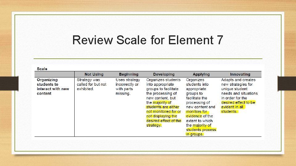 Review Scale for Element 7 